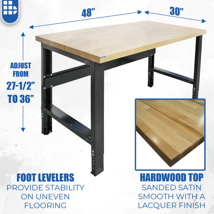 Borroughs Adjustable Height Butcher Block Top Workbench & Reviews Wayfair
